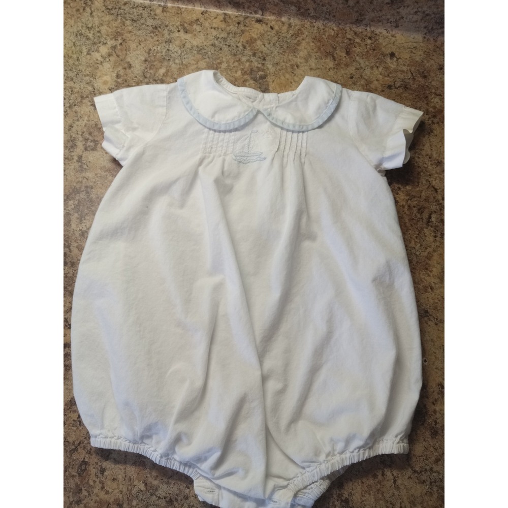 Remember Nguyen Baby Boys White Cotton Bubble Romper Blue Umbrella 9M